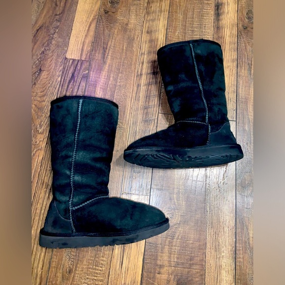 Y2k black knee high black uggs designer 200$ fall winter lamb fur boho - Picture 5 of 7